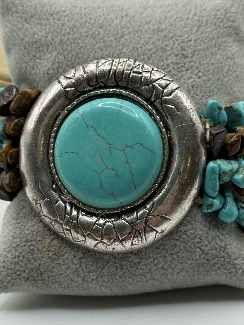 Faux Turquoise Stone Silver-Tone Women's Bracelet - Turquoise Blue